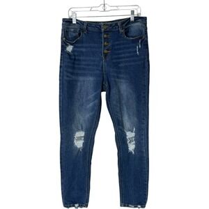 No Boundaries High Rise Skinny Jeans Button Fly Stretch Distressed Ankle Size 15